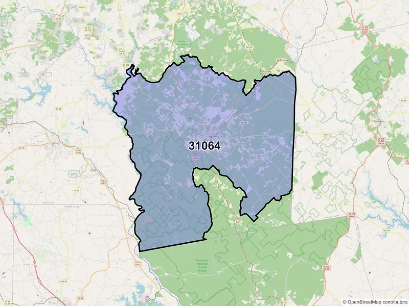 Map of ZIP Code 31064 — Monticello, GA