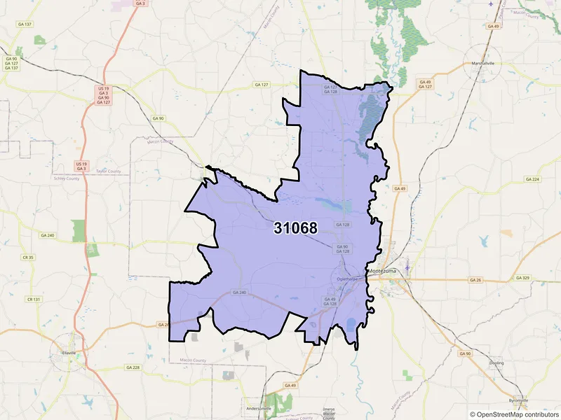 Map of ZIP Code 31068 — Oglethorpe, GA