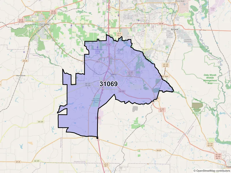 Map of Perry, Georgia and ZIP codes
