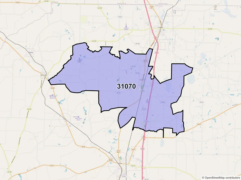 Map of ZIP Code 31070 — Pinehurst, GA