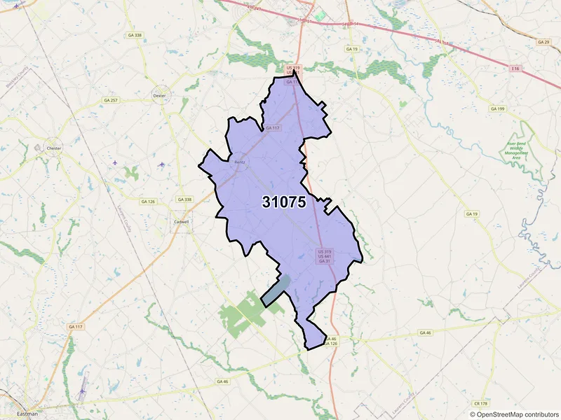 Map of ZIP Code 31075 — Rentz, GA