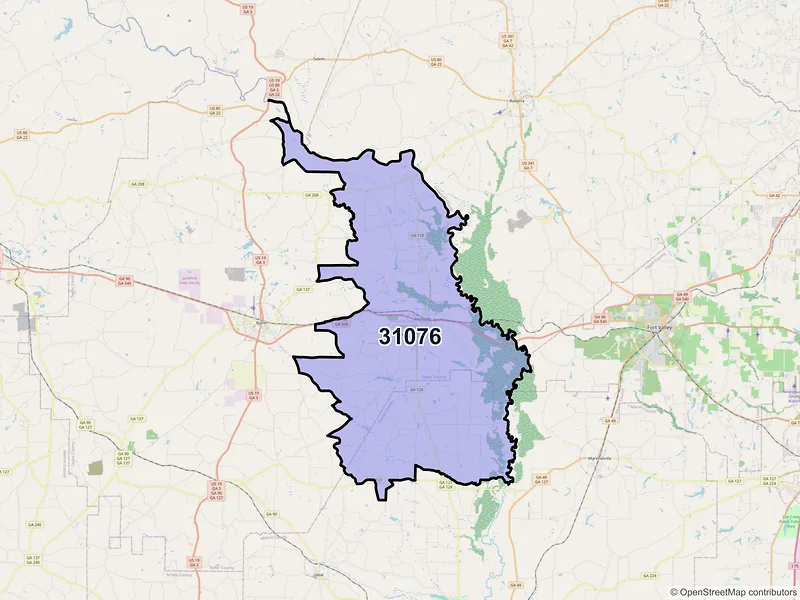 Map of ZIP Code 31076 — Reynolds, GA