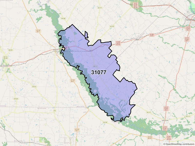 Map of ZIP Code 31077 — Rhine, GA