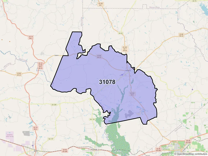 Map of ZIP Code 31078 — Roberta, GA