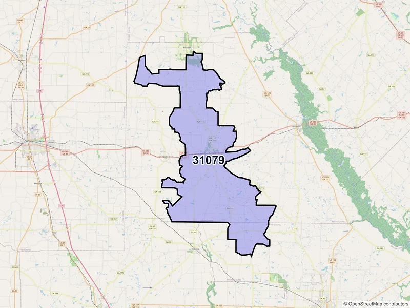 Map of ZIP Code 31079 — Rochelle, GA