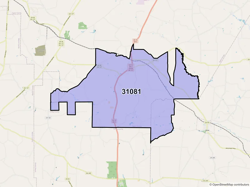 Map of ZIP Code 31081 — Rupert, GA