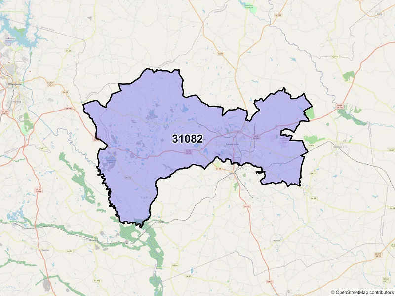 Map of ZIP Code 31082 — Sandersville, GA