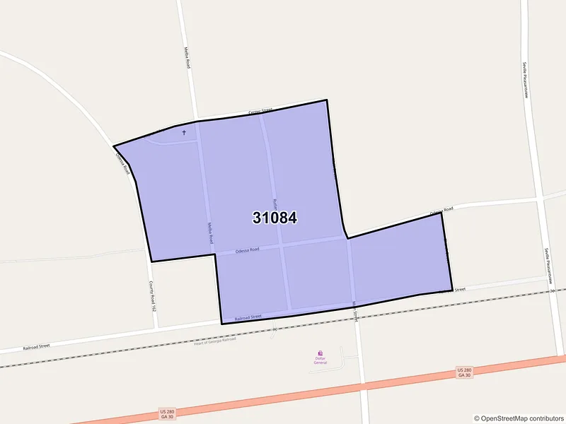 Map of ZIP Code 31084 — Seville, GA