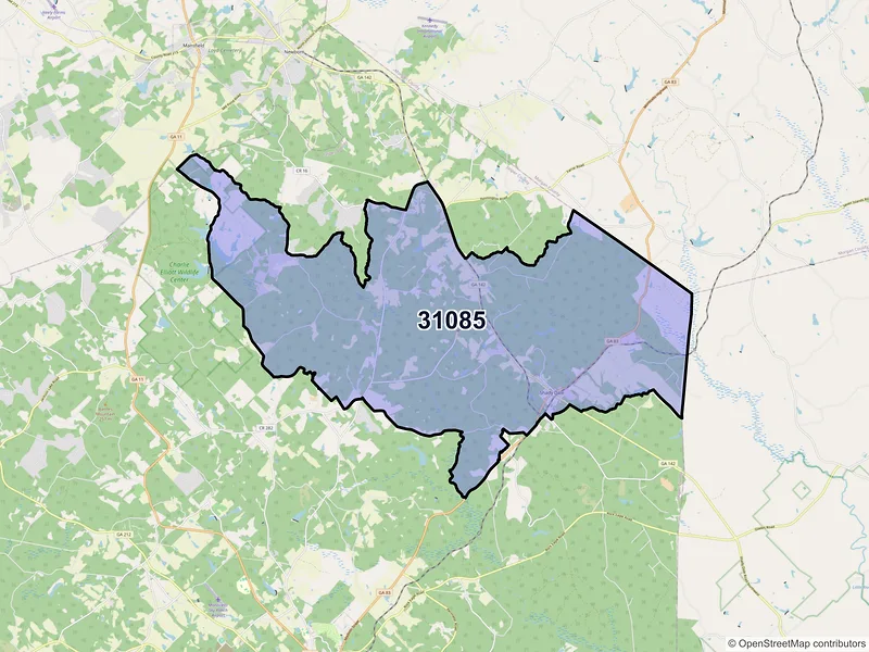 Map of ZIP Code 31085 — Shady Dale, GA
