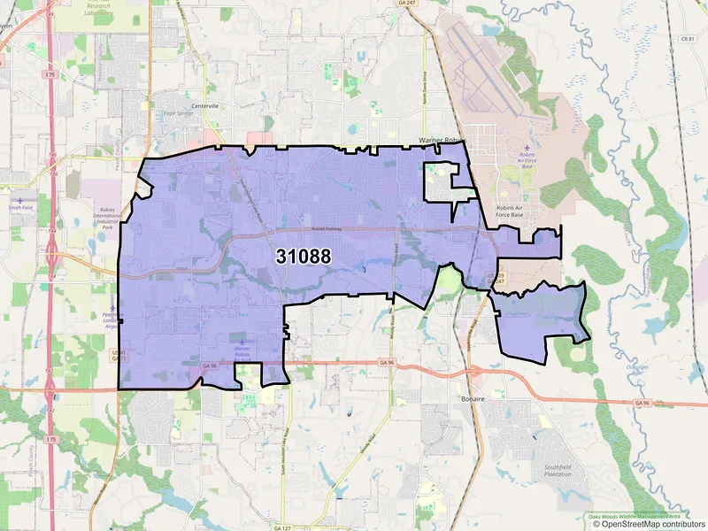 Map of ZIP Code 31088 — Warner Robins, GA