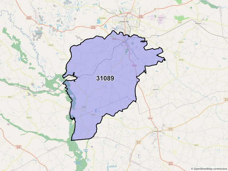 Map of ZIP Code 31089 — Tennille, GA