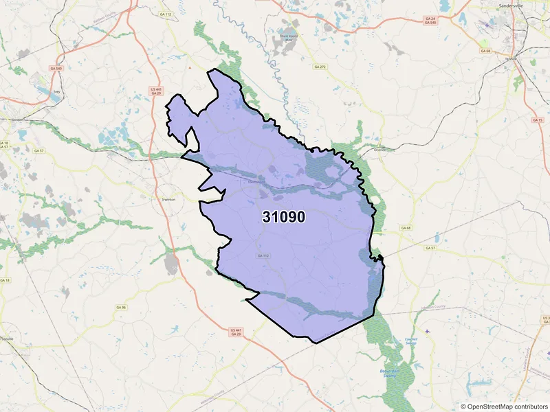 Map of ZIP Code 31090 — Toomsboro, GA