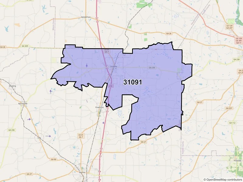 Map of ZIP Code 31091 — Unadilla, GA