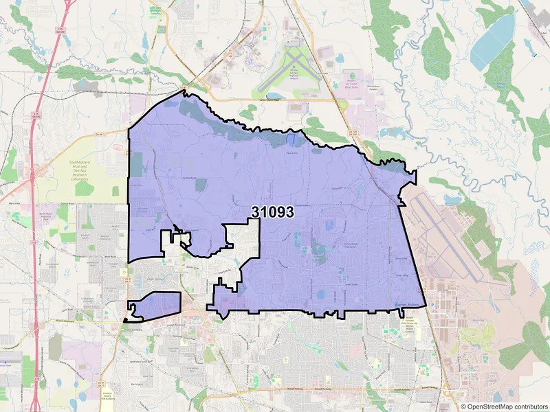 Map of ZIP Code 31093 — Warner Robins, GA
