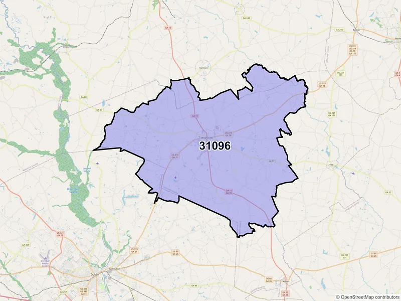 Map of ZIP Code 31096 — Wrightsville, GA