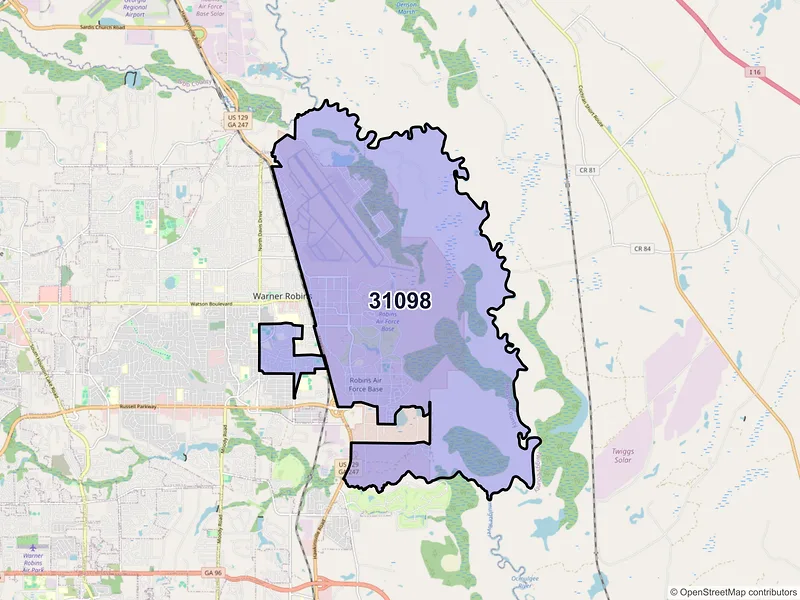 Map of ZIP Code 31098 — Warner Robins, GA