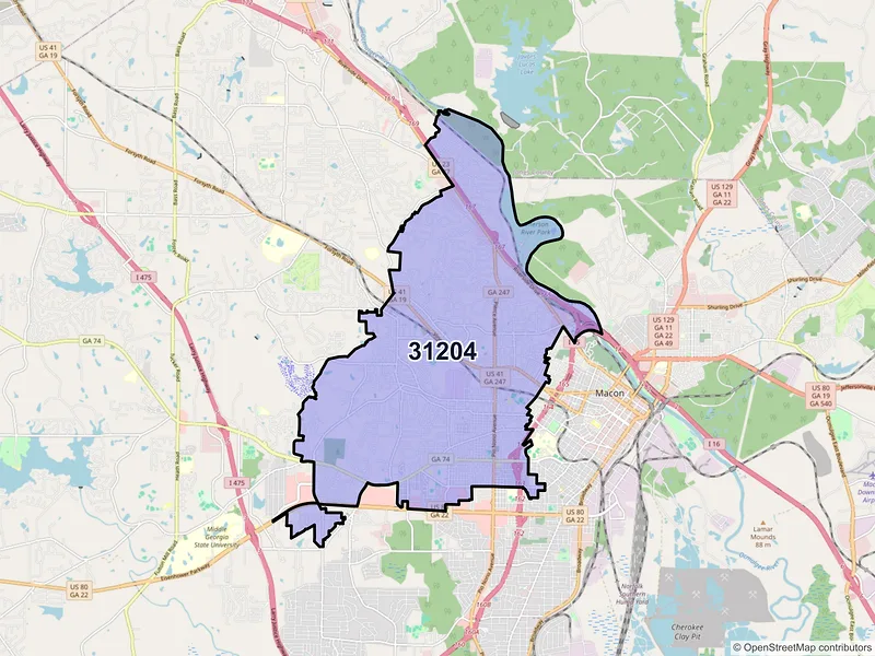 Map of ZIP Code 31204 — Macon, GA