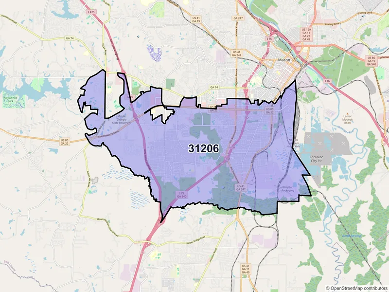 Map of ZIP Code 31206 — Macon, GA