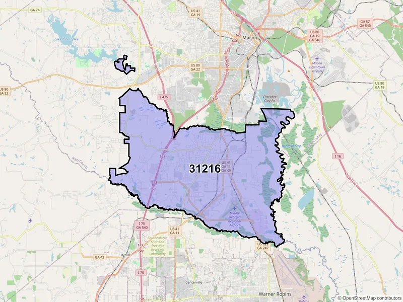 Map of ZIP Code 31216 — Macon, GA