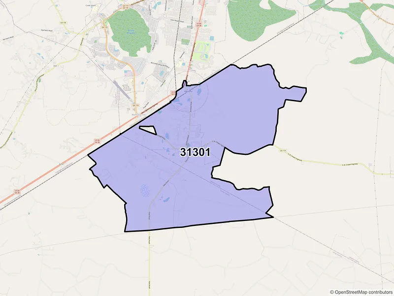 Map of ZIP Code 31301 — Allenhurst, GA