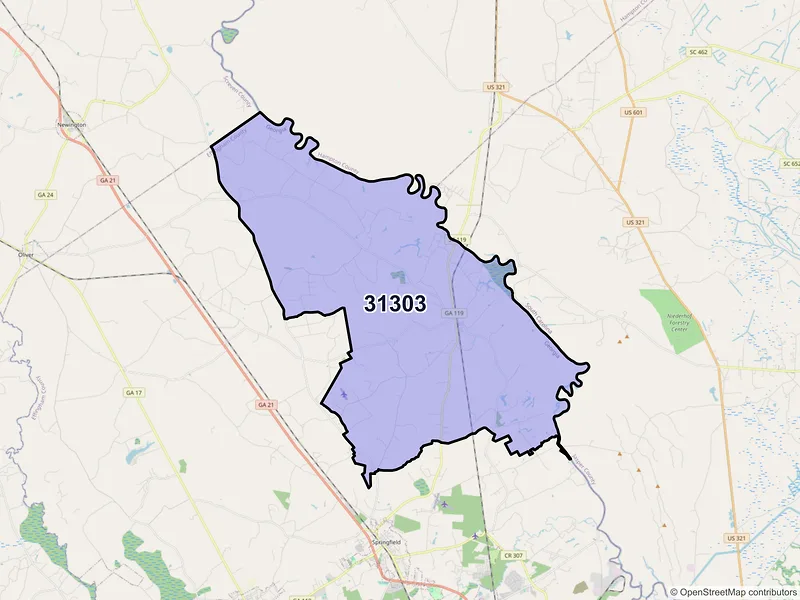 Map of Clyo, Georgia and ZIP codes