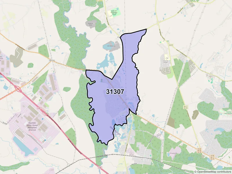Map of Eden, Georgia and ZIP codes