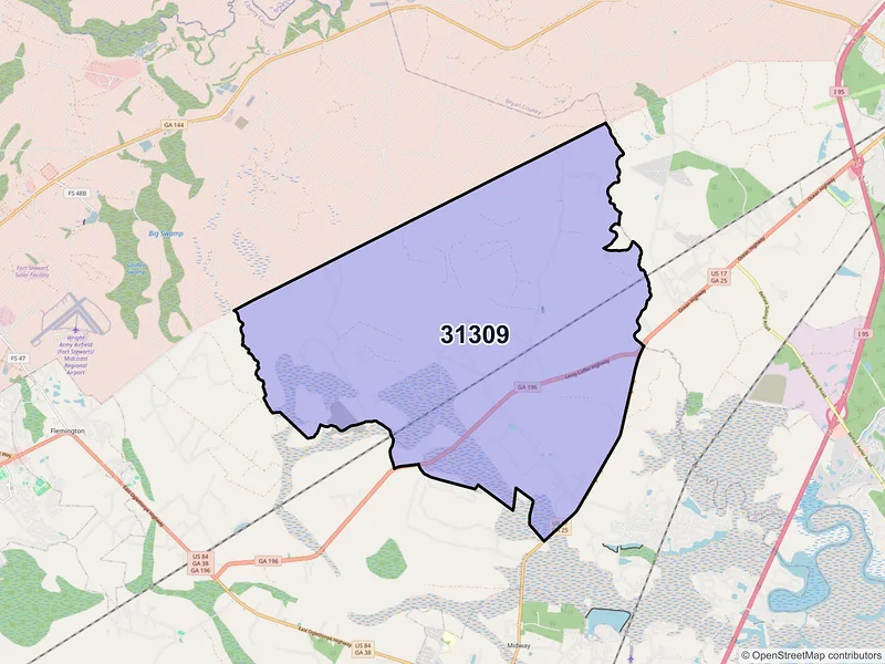 Map of ZIP Code 31309 — Fleming, GA