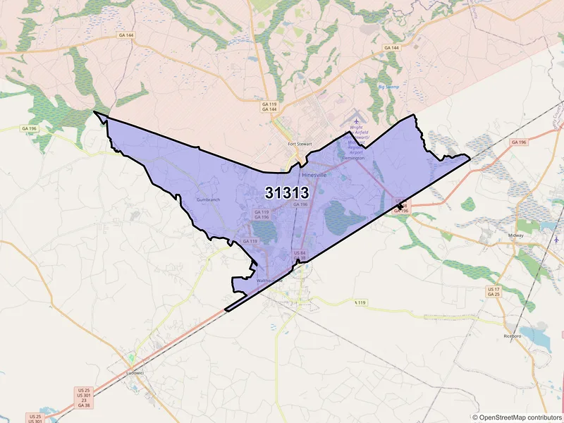 Map of ZIP Code 31313 — Hinesville, GA