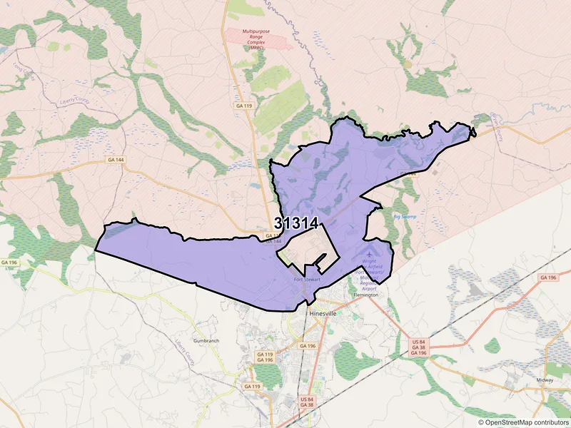 Map of ZIP Code 31314 — Fort Stewart, GA