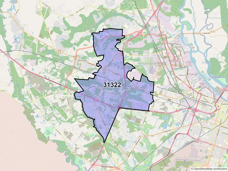 Map of ZIP Code 31322 — Pooler, GA