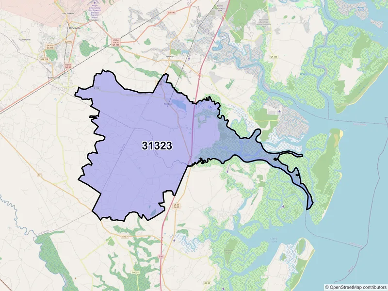 Map of ZIP Code 31323 — Riceboro, GA