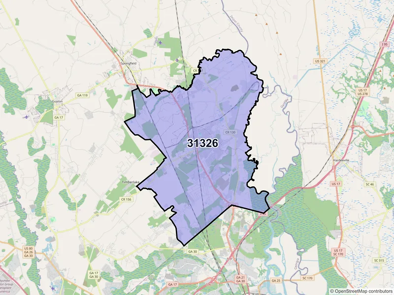 Map of ZIP Code 31326 — Rincon, GA