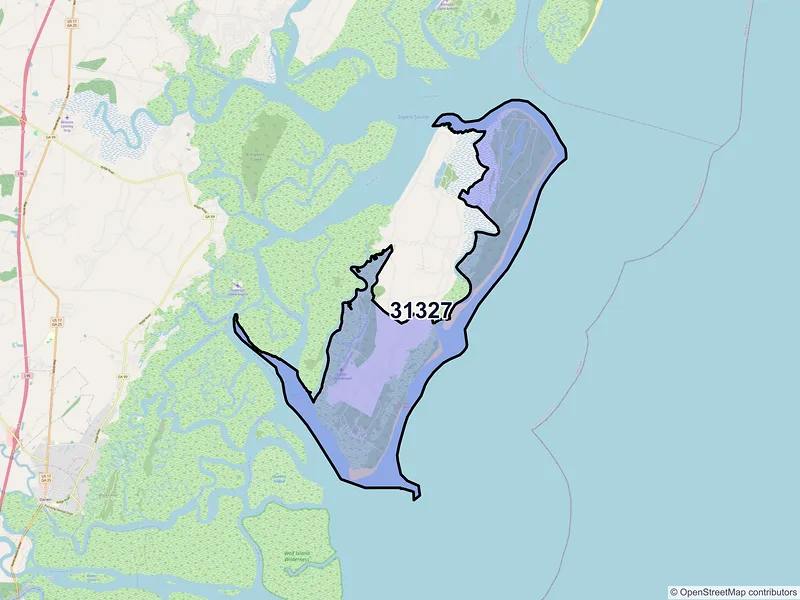 Map of Sapelo Island, Georgia and ZIP codes