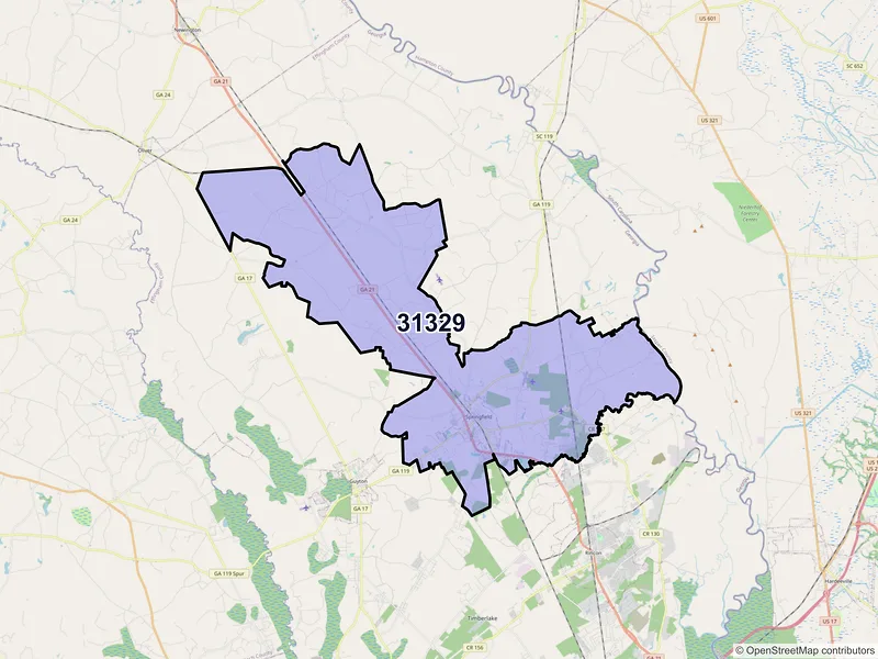 Map of ZIP Code 31329 — Springfield, GA