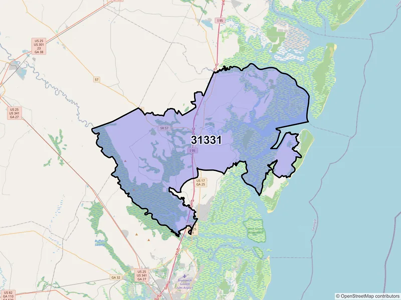 Map of ZIP Code 31331 — Townsend, GA