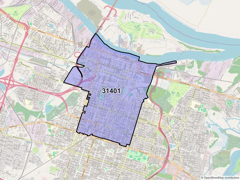 Map of ZIP Code 31401 — Savannah, GA