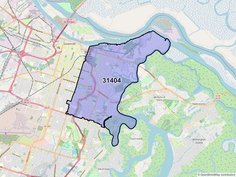 Map of ZIP Code 31404 — Savannah, GA