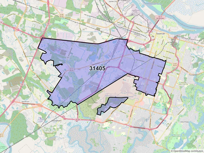 Map of ZIP Code 31405 — Savannah, GA