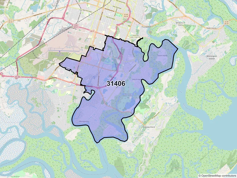 Map of ZIP Code 31406 — Savannah, GA
