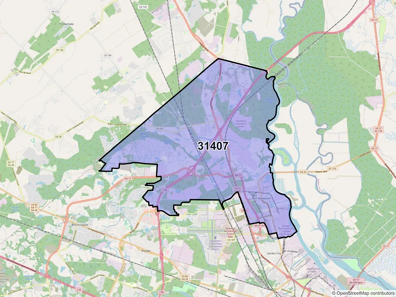 Map of ZIP Code 31407 — Port Wentworth, GA