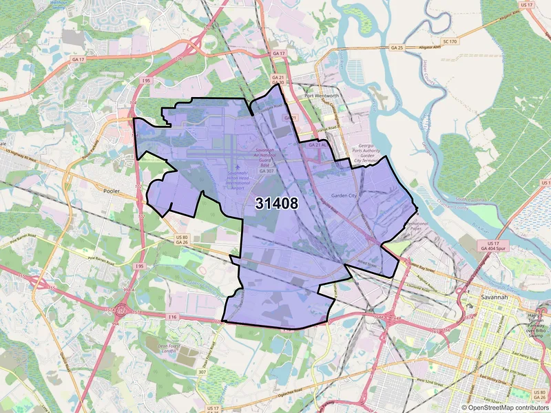 Map of ZIP Code 31408 — Savannah, GA