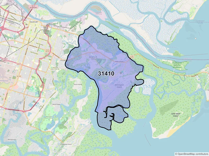 Map of ZIP Code 31410 — Savannah, GA