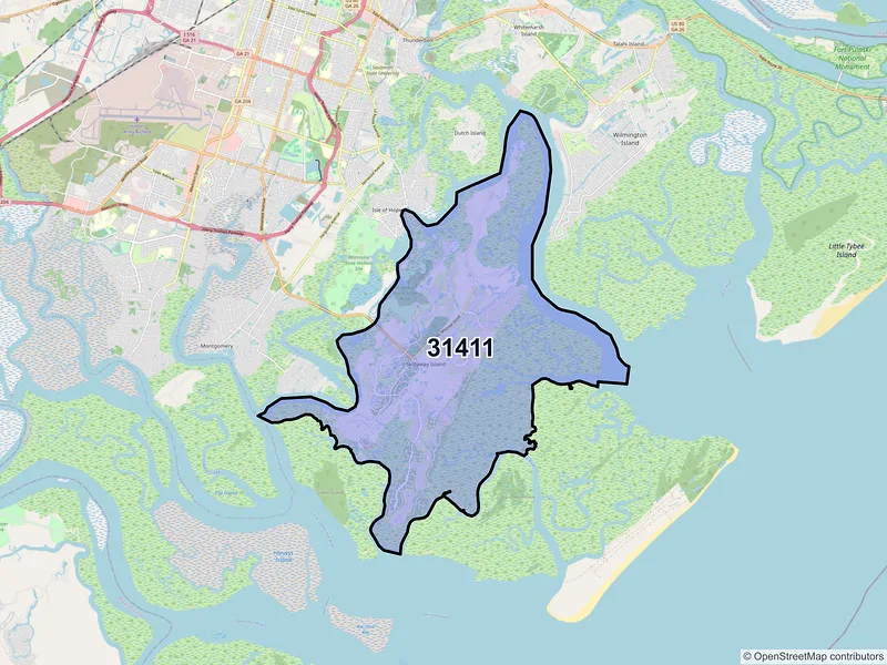 Map of ZIP Code 31411 — Savannah, GA