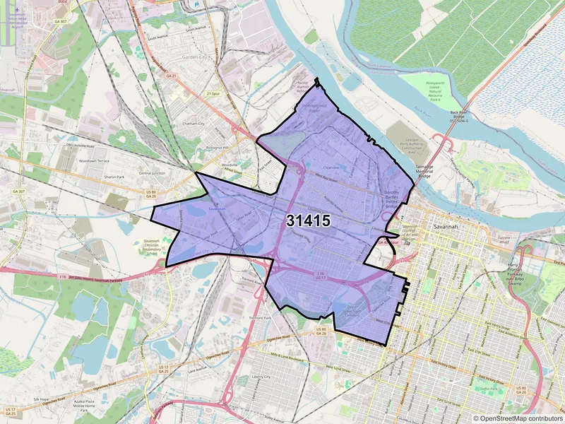 Map of ZIP Code 31415 — Savannah, GA