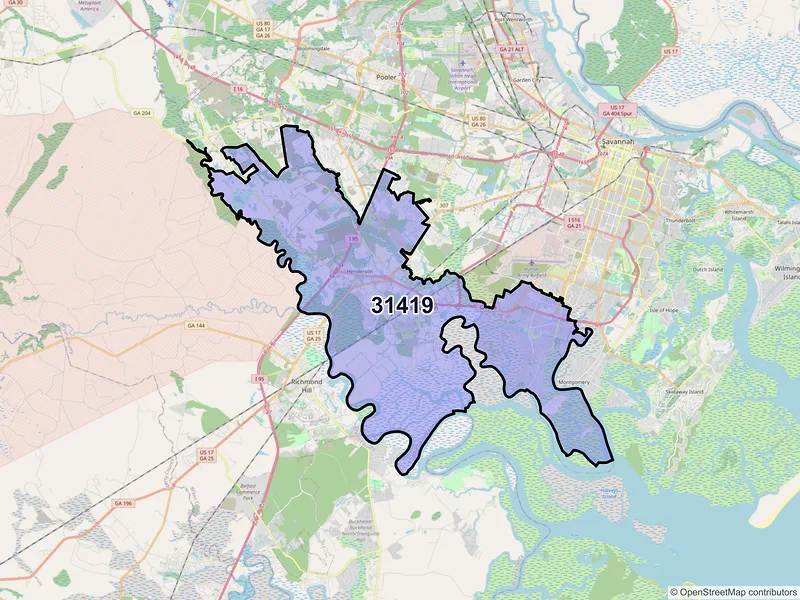 Map of ZIP Code 31419 — Savannah, GA