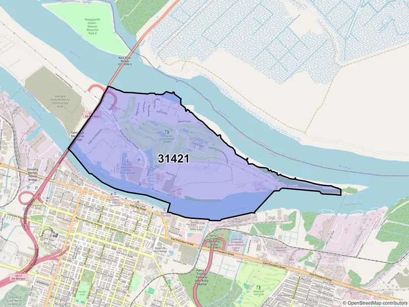 Map of ZIP Code 31421 — Savannah, GA