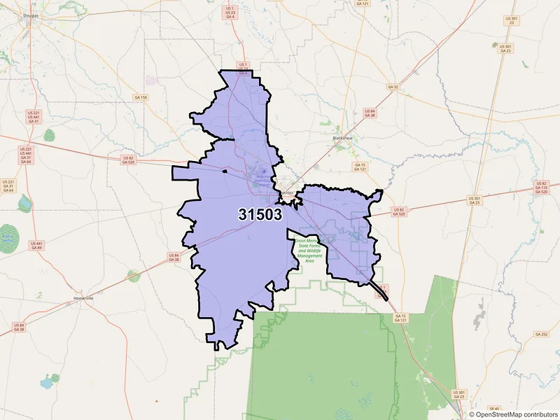 Map of ZIP Code 31503 — Waycross, GA