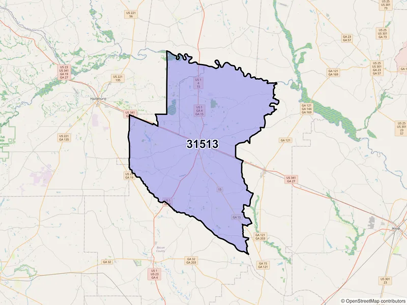 Map of ZIP Code 31513 — Baxley, GA