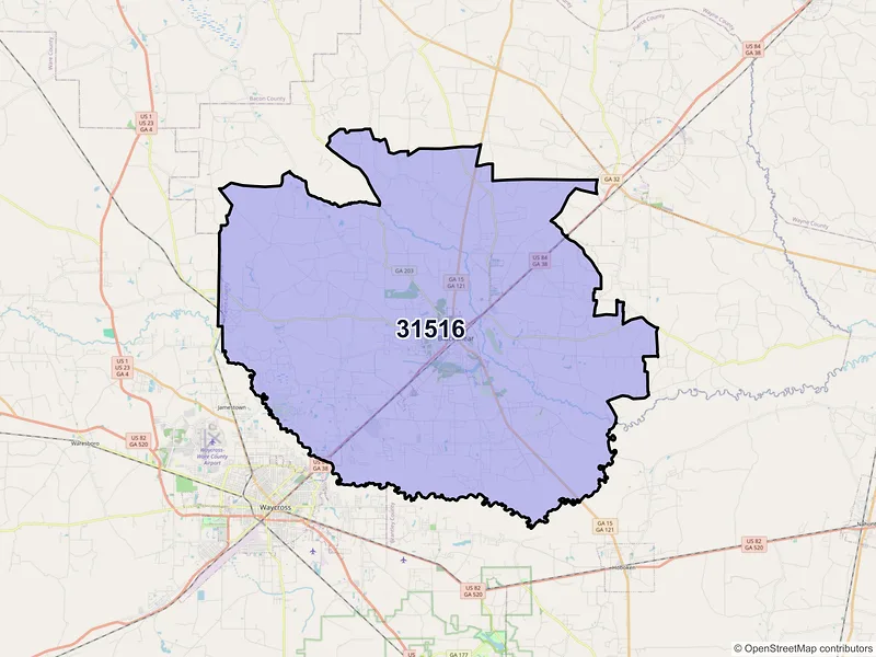 Map of ZIP Code 31516 — Blackshear, GA