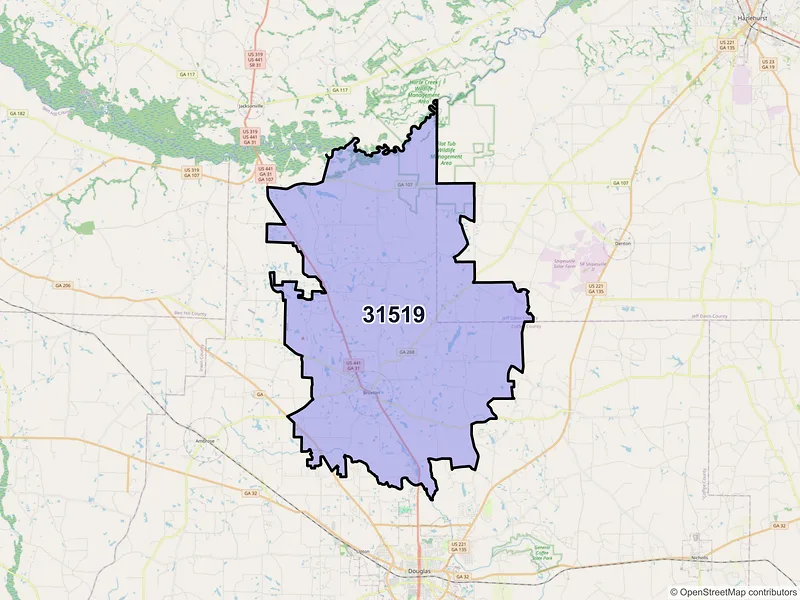 Map of Broxton, Georgia and ZIP codes